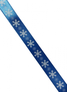 Geschenkband blau mit weissen Schneesternen 10mm, 5m